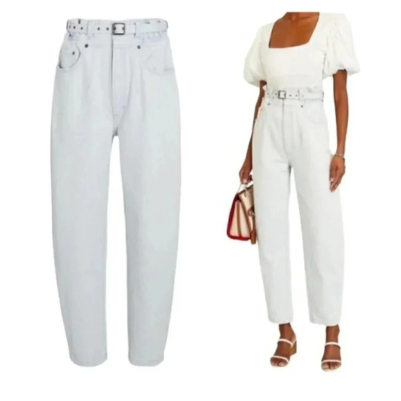 NWT AGOLDE Riya Belted Paperbag Mom Jeans in Connie Blue Light Wash Size 30 - Picture 1 of 12